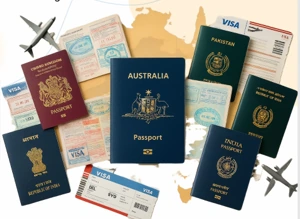 Australian passports, visas and travel documents representing Australian migration and visa services.